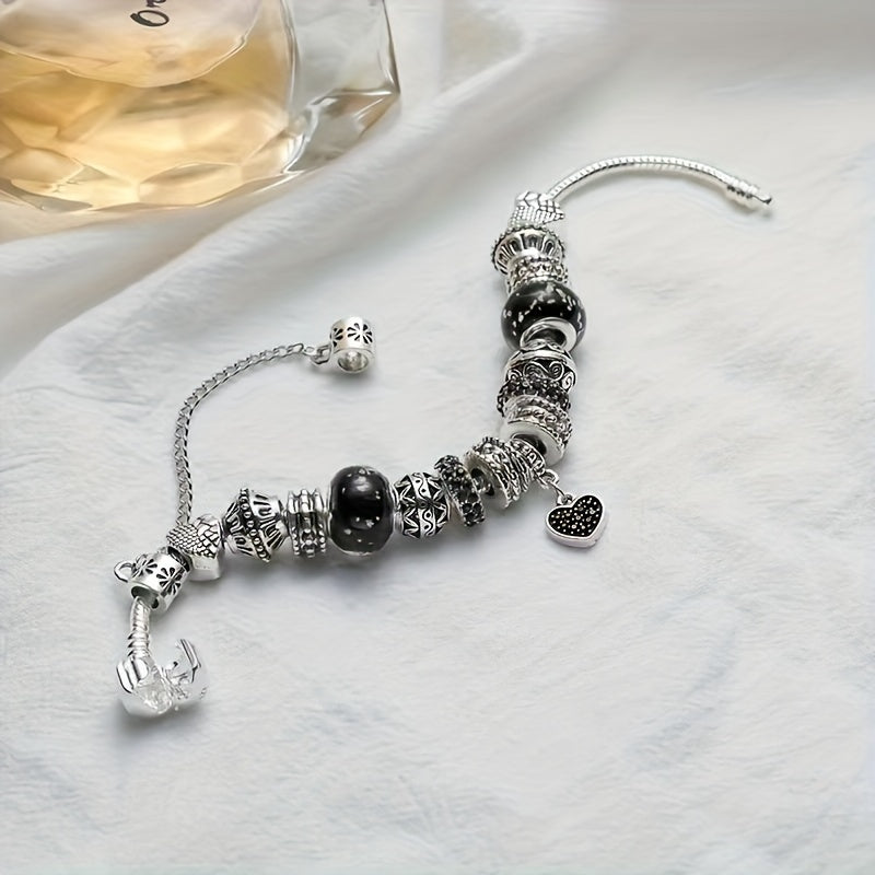 1 Piece Of Vintage Craft, Women's Fashionable Summer Hollow Rhinestone Heart-shaped Safety Chain, Button Snake Bone Chain For Making Bracelets And Bangles.
