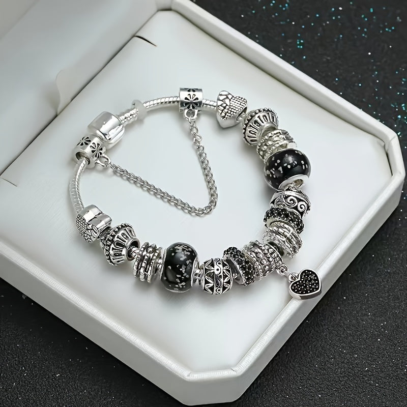 1 Piece Of Vintage Craft, Women's Fashionable Summer Hollow Rhinestone Heart-shaped Safety Chain, Button Snake Bone Chain For Making Bracelets And Bangles.