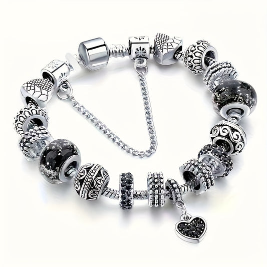 1 Piece Of Vintage Craft, Women's Fashionable Summer Hollow Rhinestone Heart-shaped Safety Chain, Button Snake Bone Chain For Making Bracelets And Bangles.